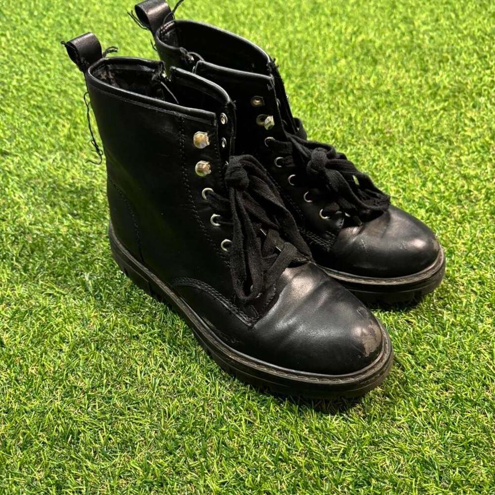 Black leather lace up boots